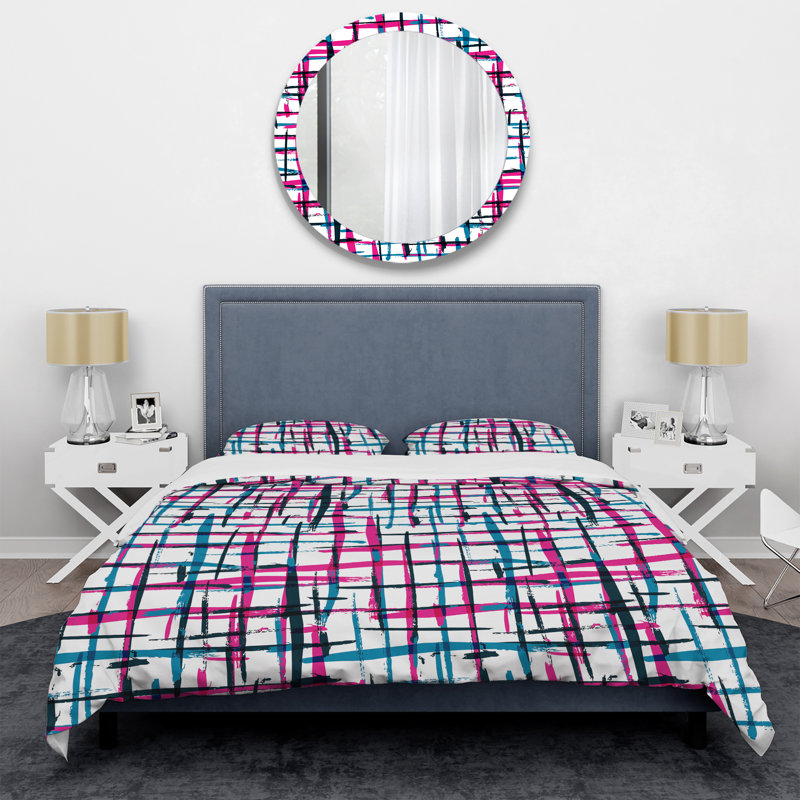 Motif à rayures blanches et rouges - Ensemble de housse de couette abstrait - Microfibre de polyester