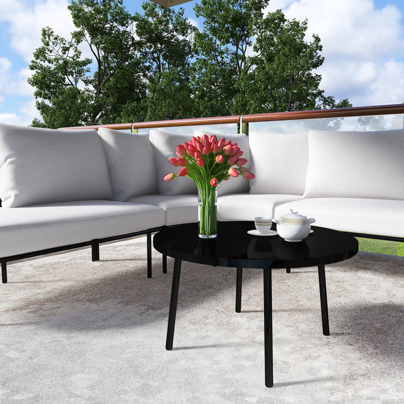 Patio Half - Moon Curved Patio Conservation Set With Coffee Table, Iron Frame Padded Seats And Backrest Cushions, Beige