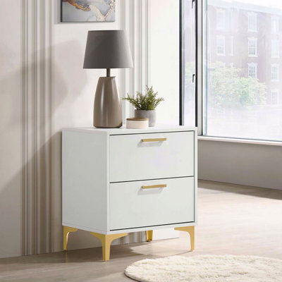 In White And Gold 2-Drawer Rectangular Nightstand