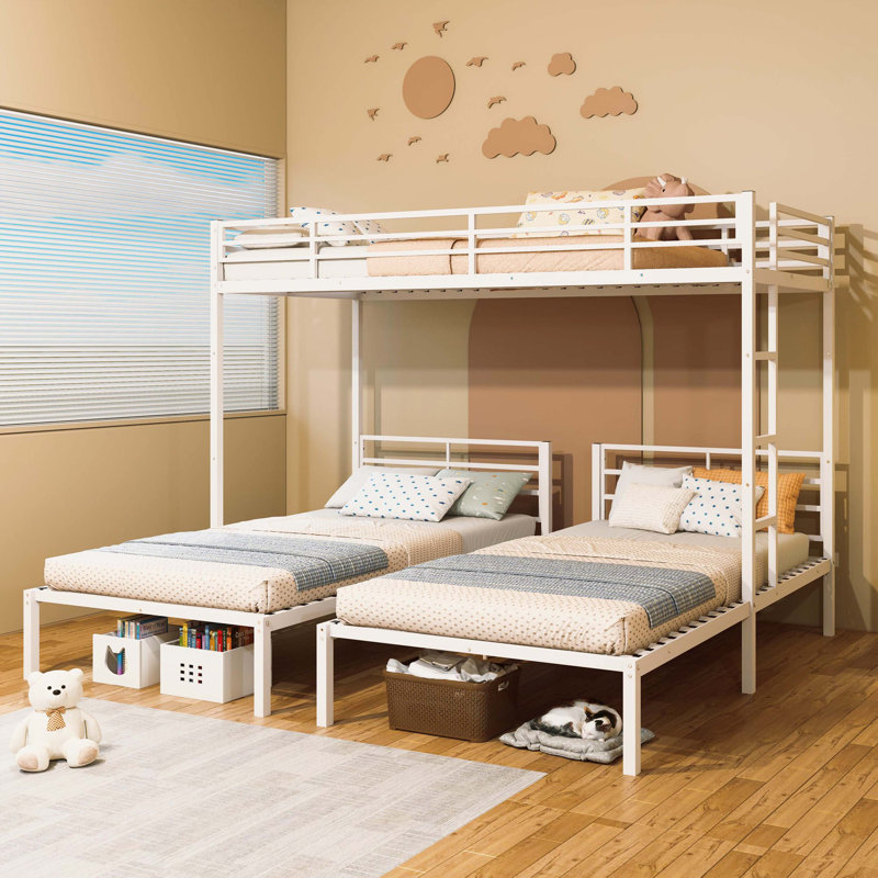 Triple lit superposé pour enfants, 3 lits superposés pour 3 personnes, lits superposés en métal, séparé en 3 lits simples, structure à bruit réduit