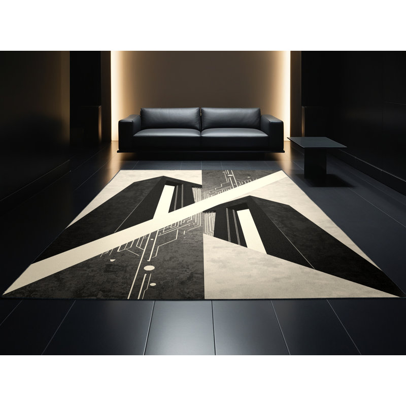 Tapis géométrique beige lavable à la machine Joyce Nergal, 3x5