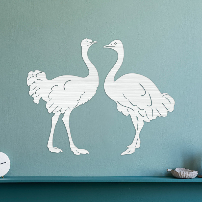Décoration murale abstraite avec deux autruches - ACM, H 25,3 po x l 32 po x P 0,25 po, Blanc