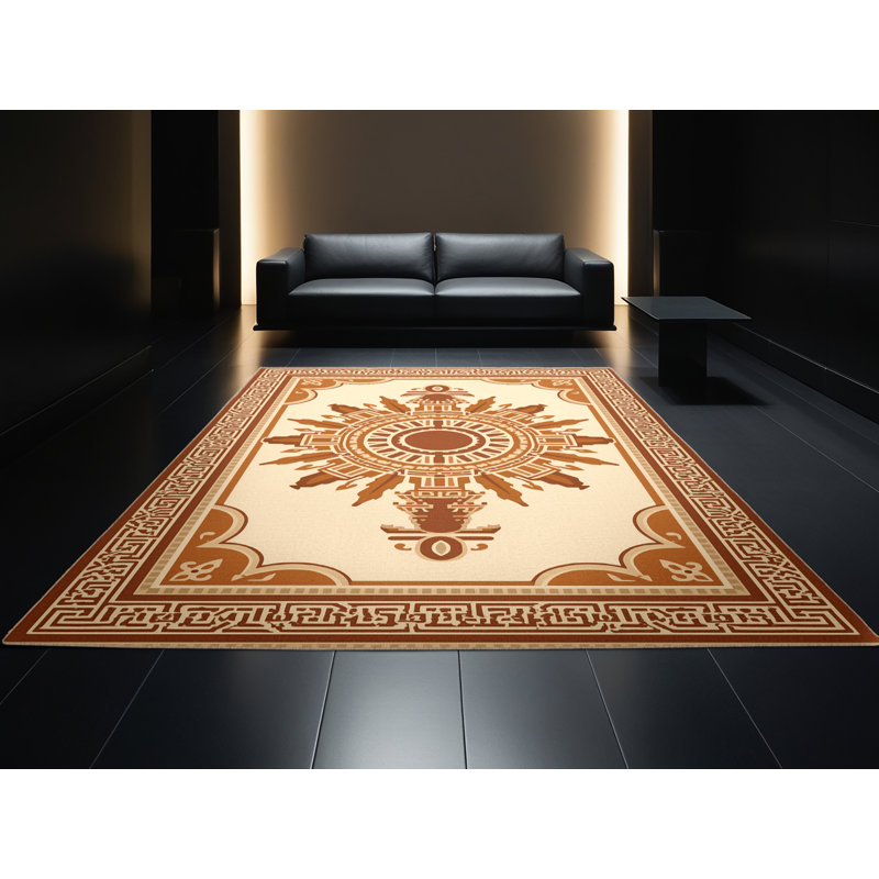 Machine Washable Botkins Traditional Oriental Rug in Beige – Beige Binding, 5x7