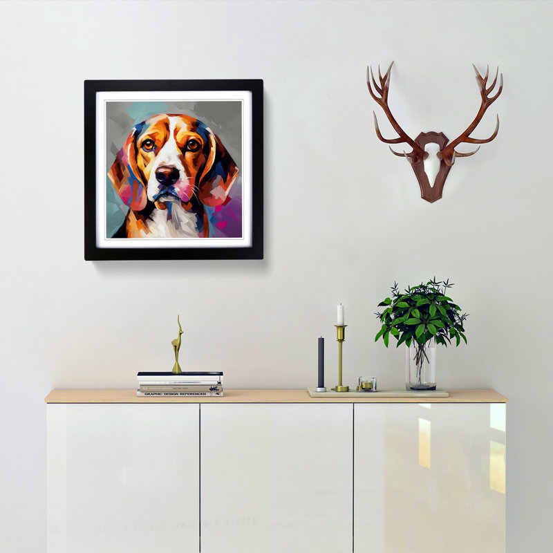 Beagle Gestural Art - Framed Print, Black