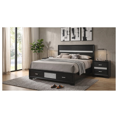 Ensemble de chambre à coucher 3 pièces Isadora Black Eastern King avec lit de rangement et tables de chevet