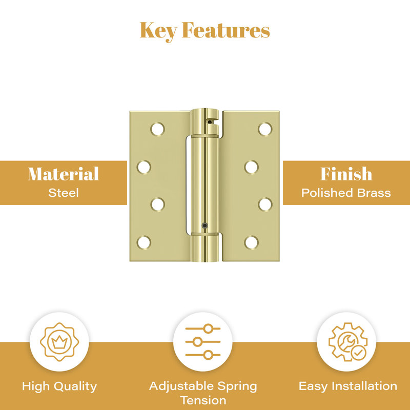 64'' x 64'' Steel Surface Mount Hinge, Polished Brass