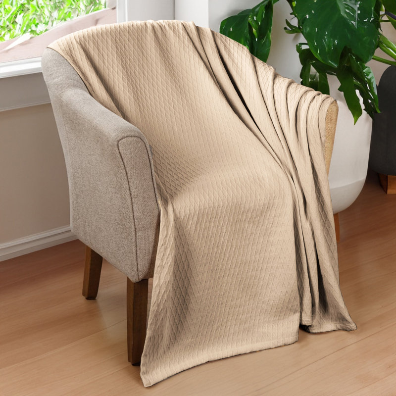Jeté toutes saisons 100% coton Diamond Weave, Lit simple, Kaki