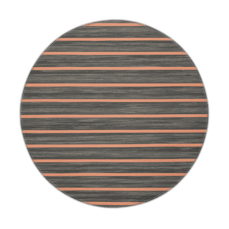 Tapis intérieur / extérieur noir HorizontalStripes, Rond 5 pi