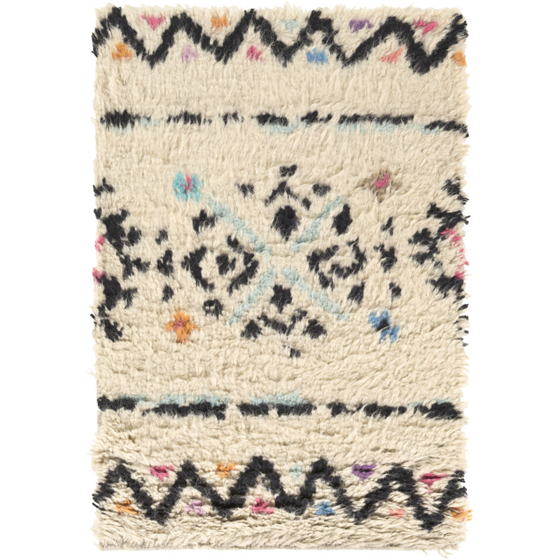 Riad Hand-Knotted Neutral/Black Area Rug, Rectangle 8' x 10'