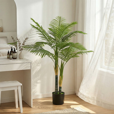 120 cm H Faux Palm Tree Plant in Cement Freestanding Planter