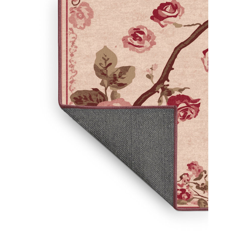 Soft Plush Festa Valentines Modern & Contemporary Abstract Area Rug in Beige – Rose Binding, 3x5