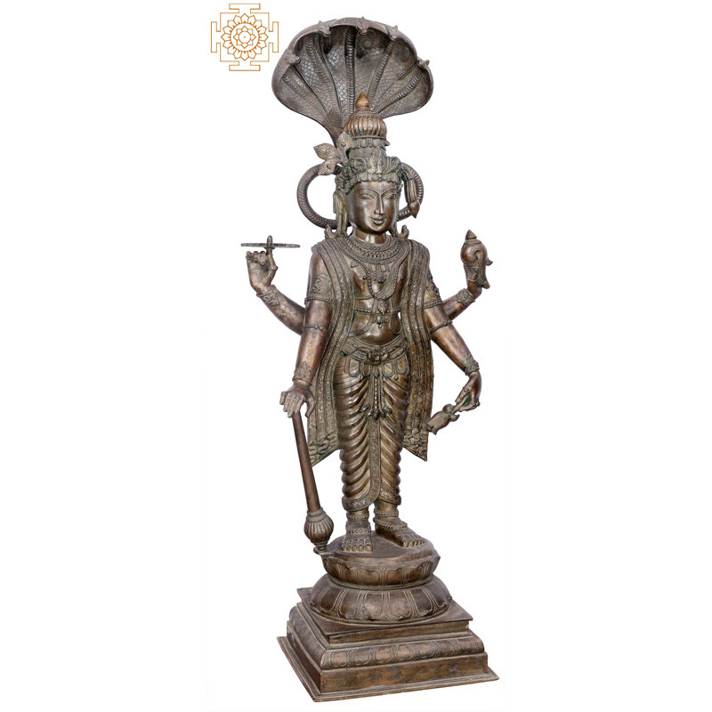 43" Large Standing Vishnu Bronze Idol - Handmade Panchaloha Statue from Swamimalai | Madhuchista Vidhana Lost Wax