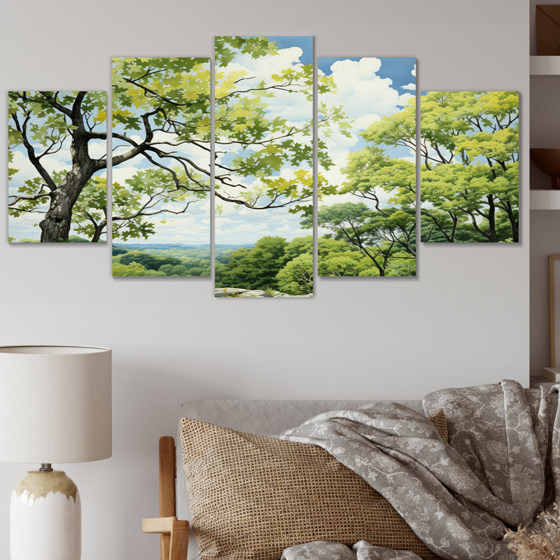 Green Tree Sycamore Serenade I - Art mural sur toile Sycamore - 5 panneaux
