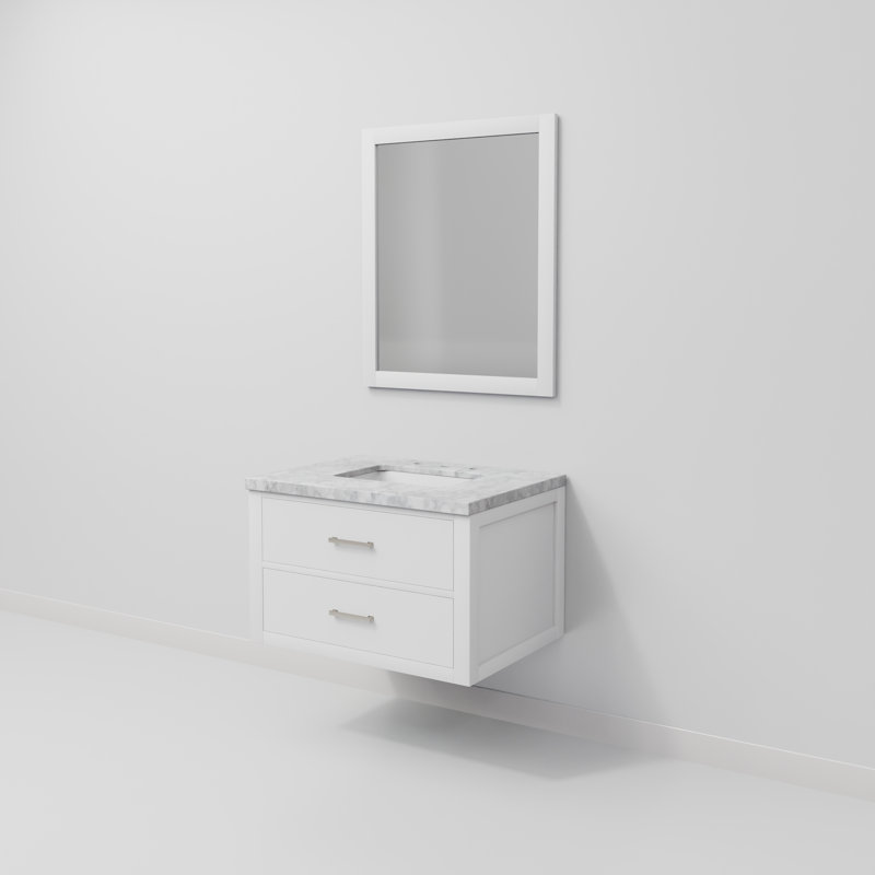 Castor 30 in W x 22 in D Single Bath Vanity and 28 in Mirror, White Carrara Marble, White