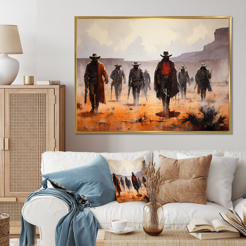 «Western Frontier Vigilantes Cowboys I», art mural sur toile Western, Cadre flottant doré, H 34 po x l 44 po x P 1,5 po