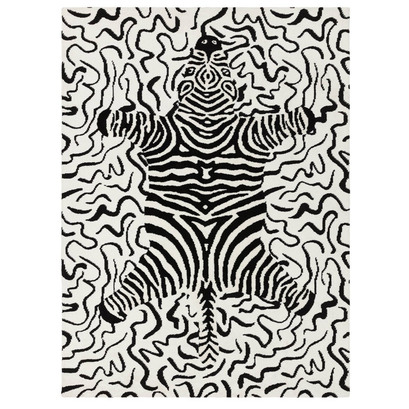 Alaisdair Zebra Animal Print Black White Rug, Rectangle 120 x 170 cm