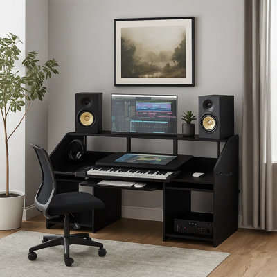 Bureau avec huche, clavier de musique recommandé: 61 touches (taille du clavier: L 40 po x l 13 po x H 6 po)