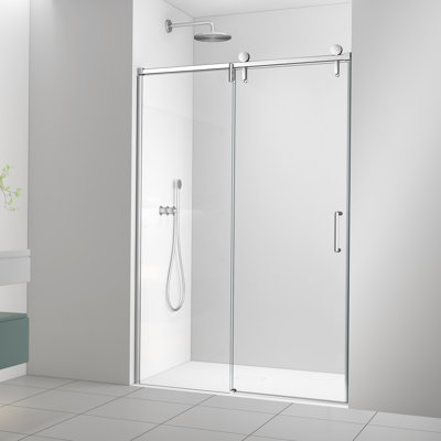 Portes de douche coulissantes simples à cadre 60 po x 78 po, porte de douche coulissante pour salle de bain, porte en verre trempé de 8 mm d'épaisseur pour porte de salle de bain