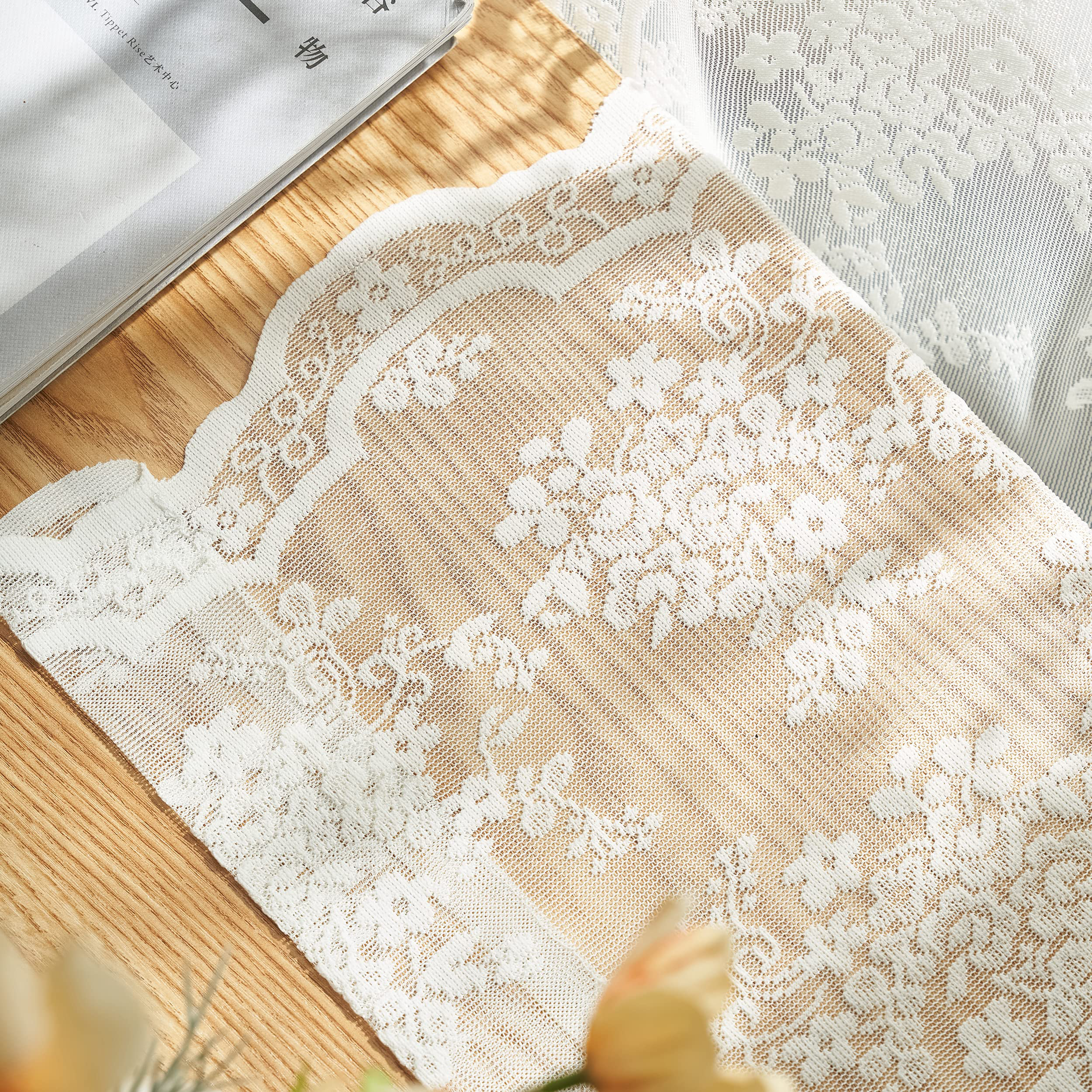 Winston Porter Sheer Lace Curtains For Bedroom Ivory Elegant Victorian  Curtains Scalloped Edges Floral Kitchen Window Curtains 63 Inch Length Rod  Pocket, 52 X 63 Inch, Ivory | Wayfair, image size:2500x2500