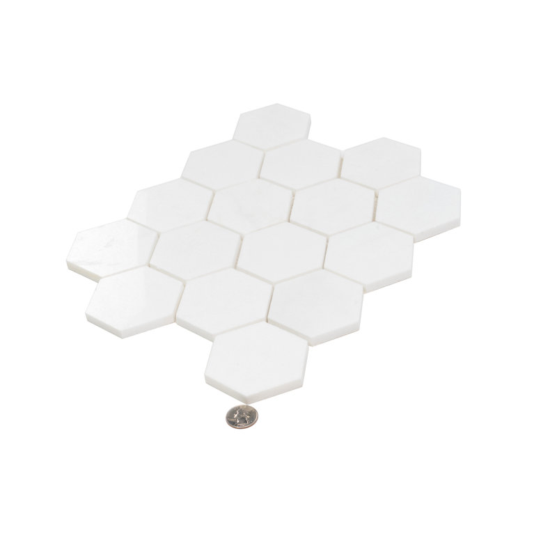 Nubes 10 x 12 Thassos Polished Marble Snow White Mosaic Hexagon Tile (4.46 Sq Ft/Case) - 5 Pack
