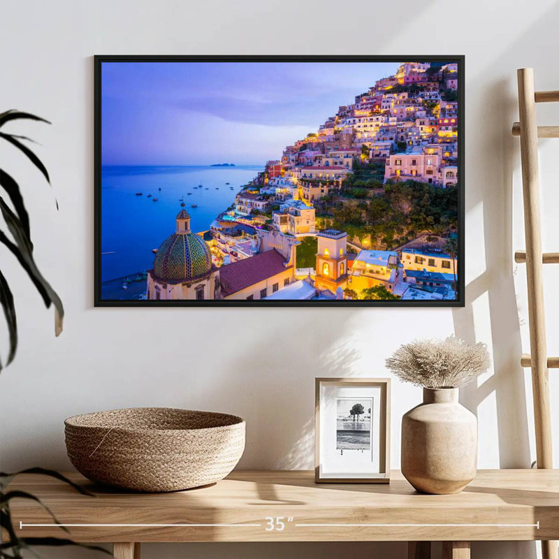 Ville côtière d'Amalfi, 25 po x 17 po, Cadre flottant noir