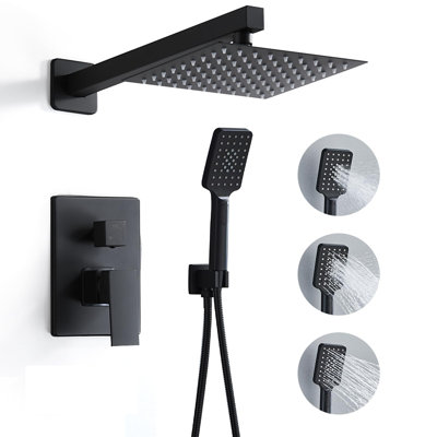 8 Inch Rainfall Shower System With High Pressure Handheld Shower Head, With 3-Setting