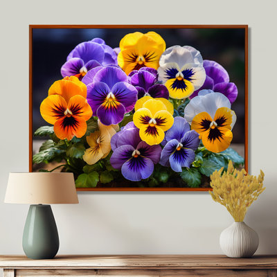 «Purple Pansies Vibrant Pansies», reproduction d'art sur toile encadrée