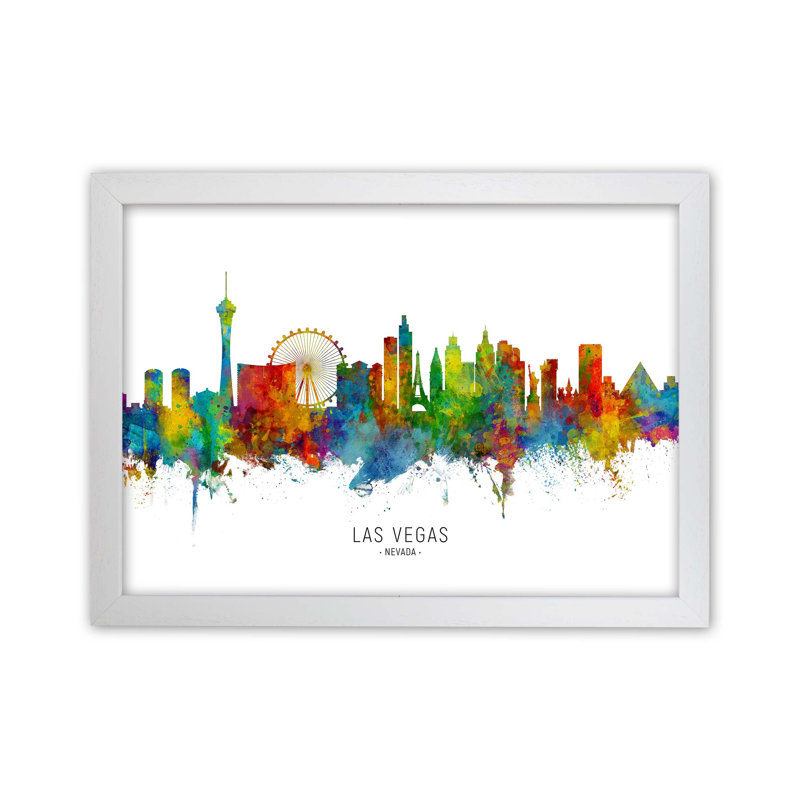 Las Vegas Nevada Skyline by Michael Tompsett - Print, 46cm H x 63cm W x 3cm D, White Framed