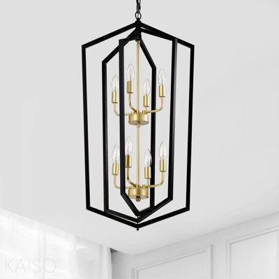 Luminaire suspendu en métal à 8 lumières de style lanterne suspendue au plafond noir de style lanterne pour îlot de cuisine, salon, vestibule, vestibule (ampoules E12 non incluses)