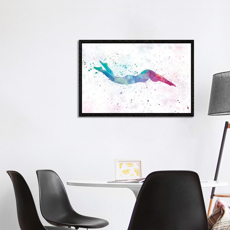 Swimming Silhouette IV by Paul Rommer - Painting on Canvas, Black Framed, 101.6 cm H x 66.04 cm W