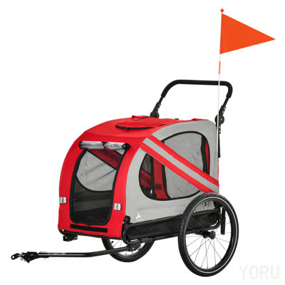 2-In-1 Pet Bike Trailer For Small Dogs, Road-Visibility Bicycle Stroller, Weather-Strong Bike Wagon Trailer Sidecar Attachment, Red