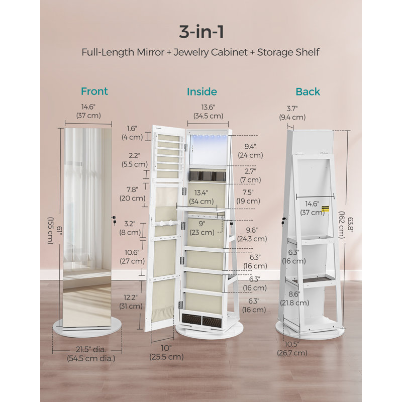 21.5'' Wide Freestanding Jewelry Armoire with Mirror,LED, White