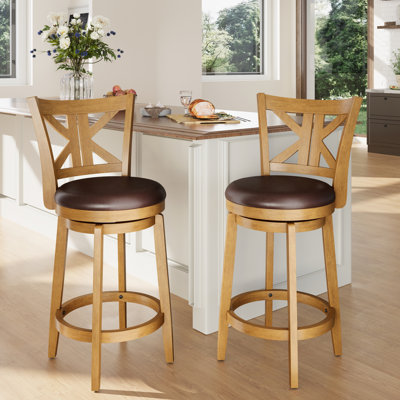 Danazia 26" Traditional Faux Leather Swivel Stool for Kitchen (Set of 2)