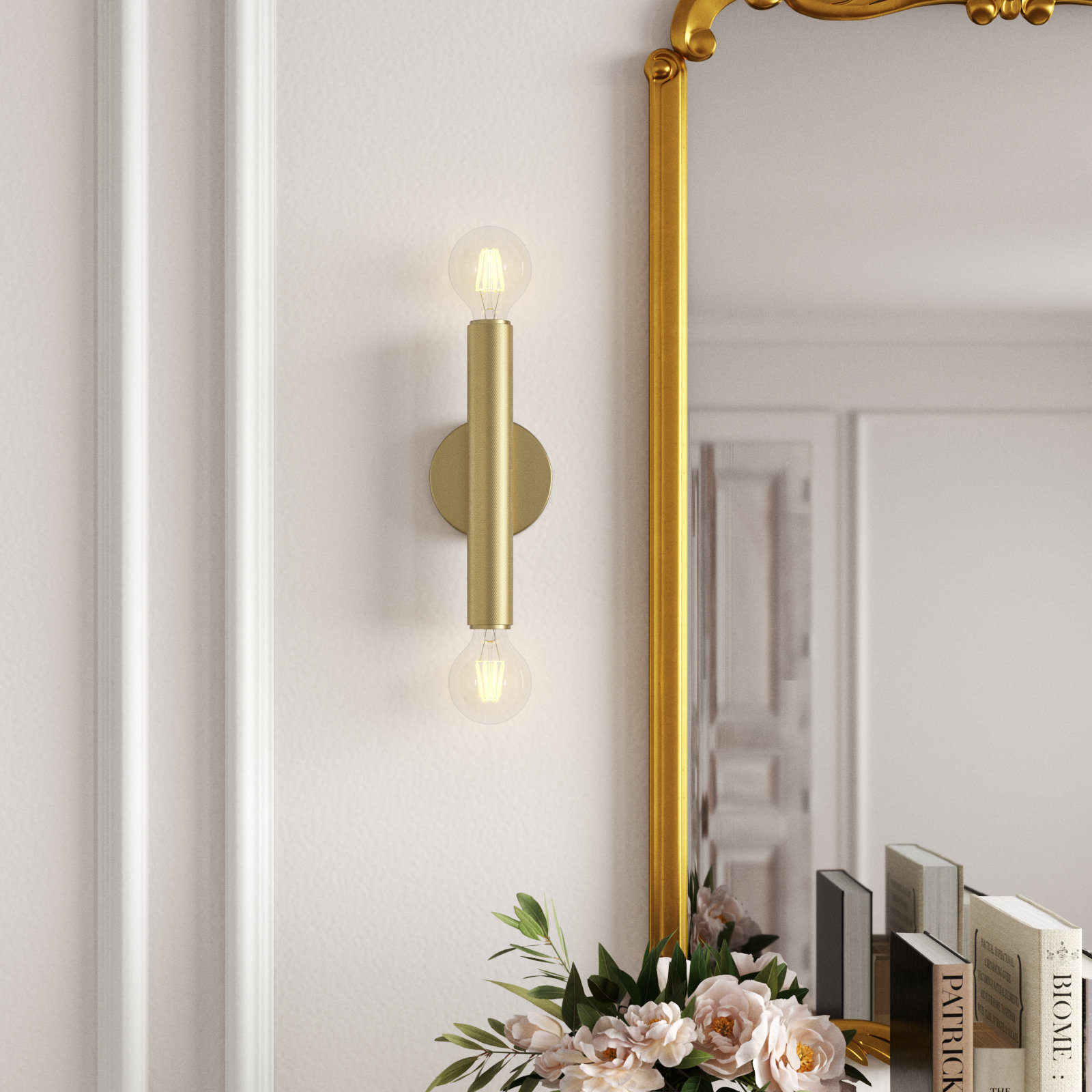 Cabot 2 Light Dimmable Armed Sconce, Antique Gold, 12" H x 4.7" W x 3.3" D
