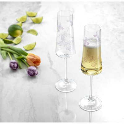 JoyJolt Meadow Butterfly Champagne Flute Glasses, 10oz