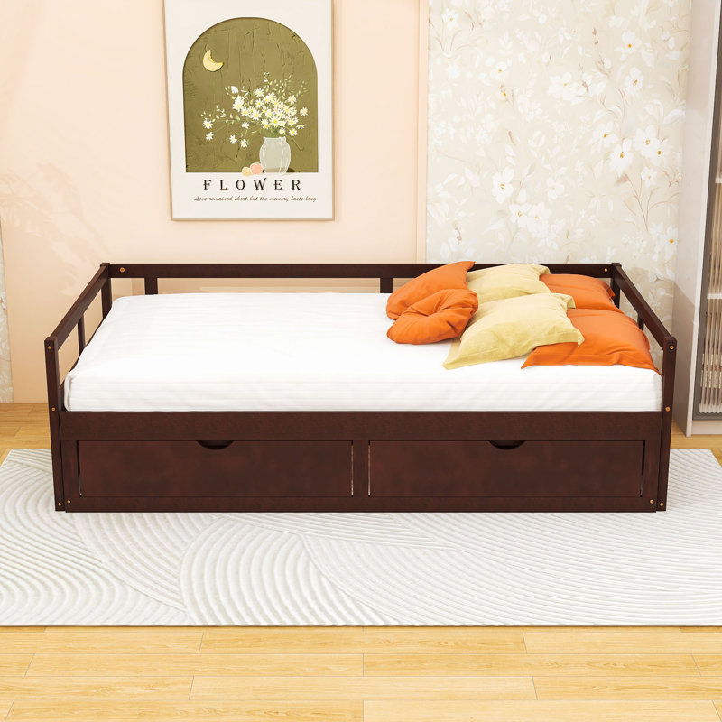 Elchin Twin Size Wood Daybed with Trundle and Drawers, Espresso