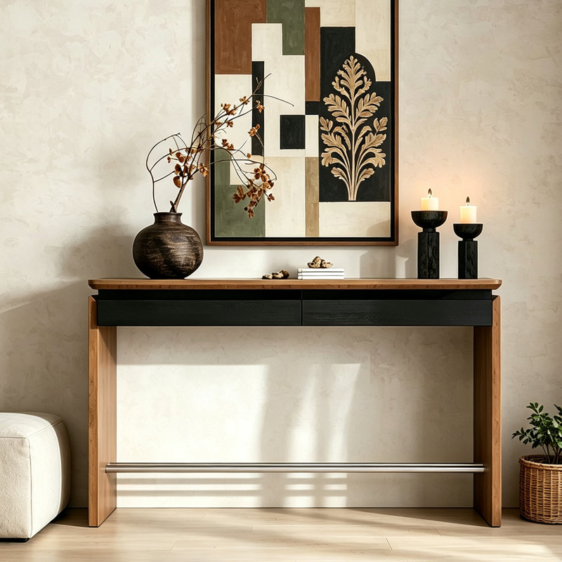 Console Mid-Century, 29.5" H x 63" W x 13.8" D, Black