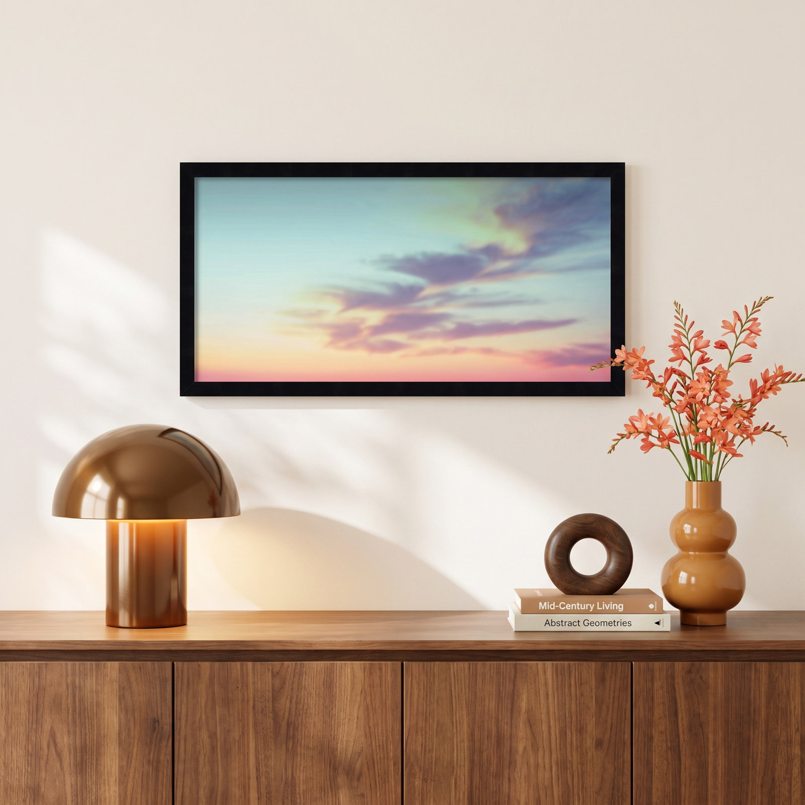 Ethereal Sunset on the Beach Print, 25" W x 13" H x 1" D, Black Framed