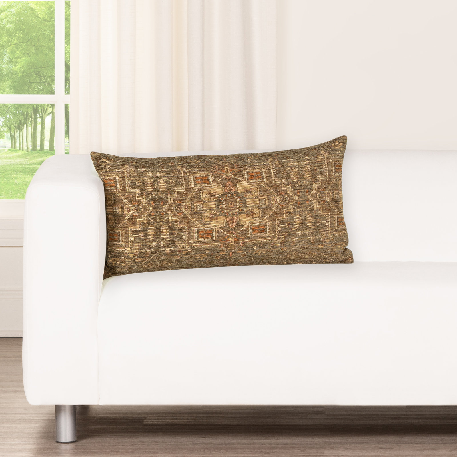 Olcott Throw Pillow, Feather, Zapatta Sage, Rectangle 14"H x 26"W