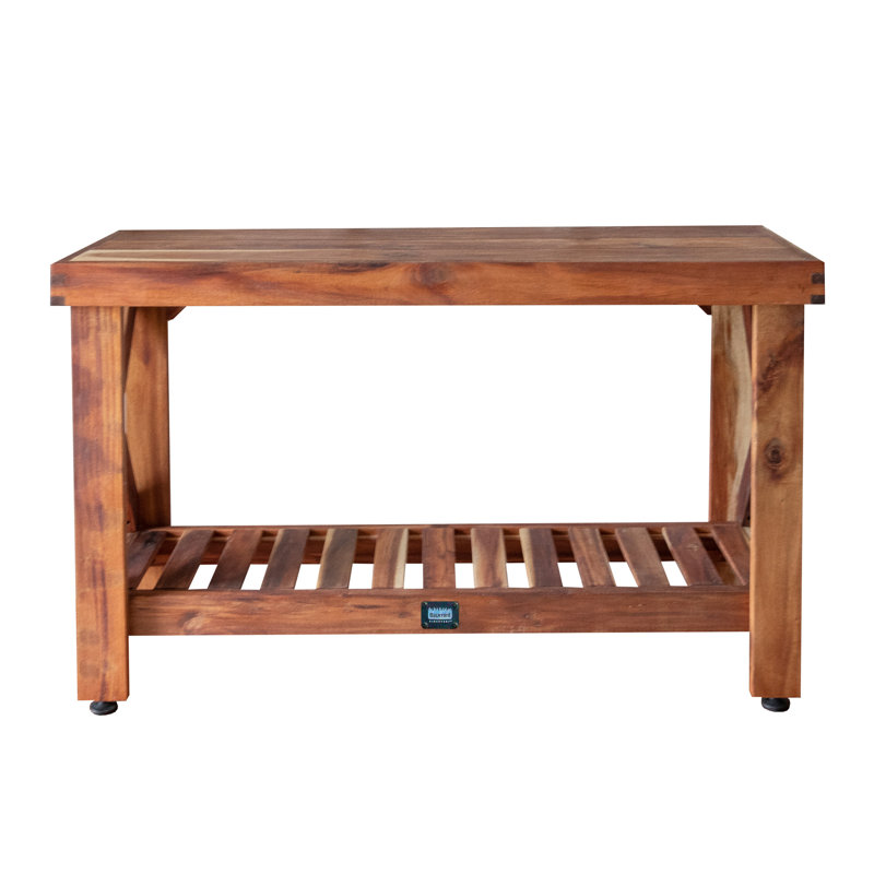 Acacia Wood Farmhouse Console Table with Lower Slat Shelf