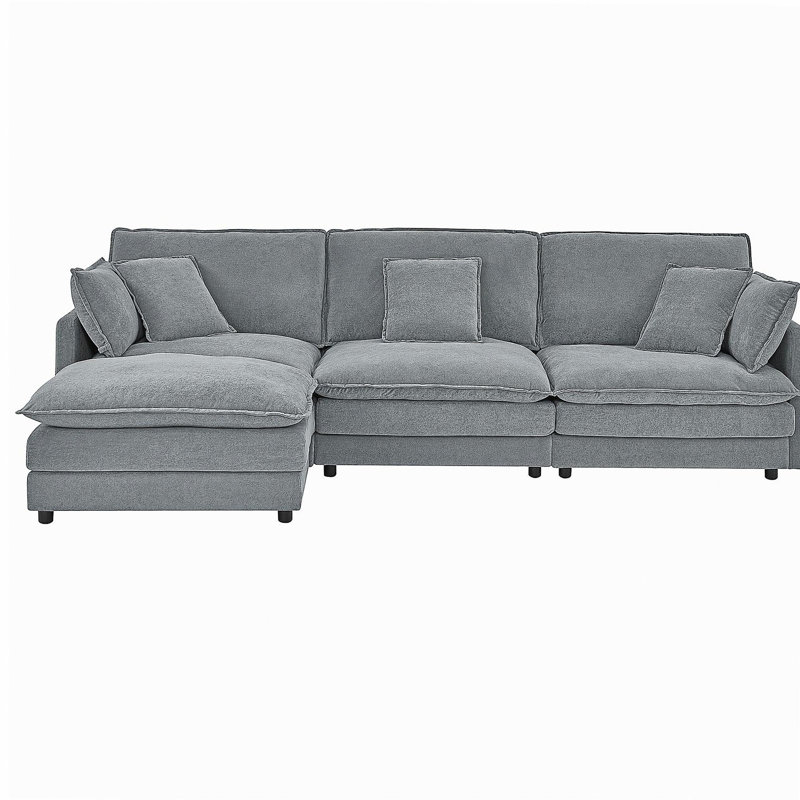Ensemble de canapé moderne en forme de L avec repose-pieds, canapé convertible 4 places de très grande taille, tissu gris