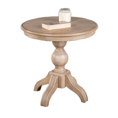 Cherie Round End Table, Light White Washed Solid Rubberwood, 24 Inch