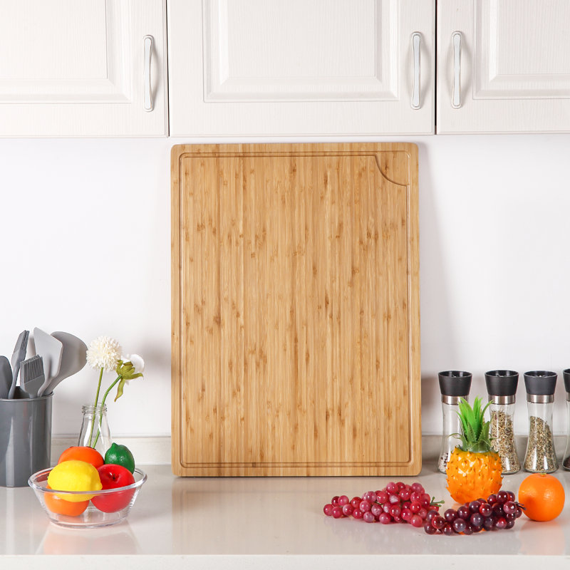 24 x 18 Bamboo Cutting Board, Large Kitchen Chopping Board for Meat, Butcher Block Cutting Board, Carving Board with Handle and Juice Groove for Turkey, Meat, Vegetables, BBQ