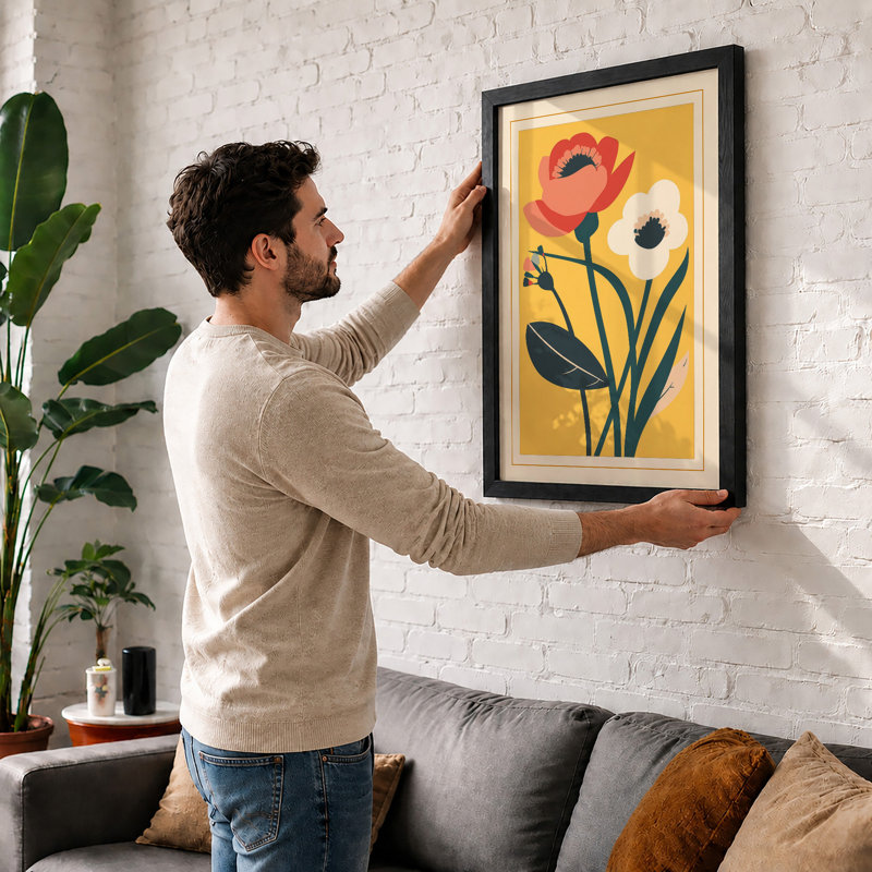Bold Modernist Blooms Mid-Century - Print, Black, A4 - 29.7 x 21.0 cm