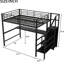Lit mezzanine double en métal noir avec bureau intégré, escalier de rangement, petite armoire et 7 couleurs à DEL, confortable et fonctionnel avec design