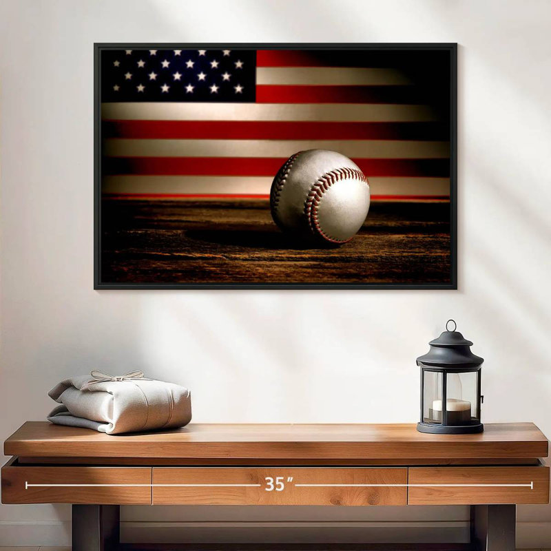 Drapeau américain de baseball, 25 po x 17 po, Cadre flottant noir