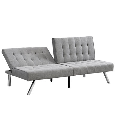 Grey Futon Couch, Ergonomic Design With Wood And Stainless Bed In Grey, Frame Leg, Easy Assembly
