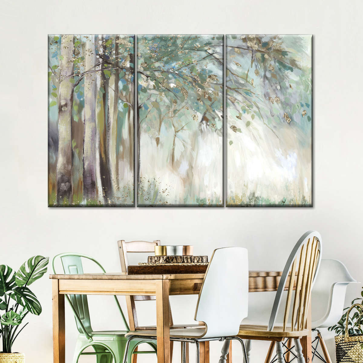 Millwood Pines Forest Trees Silver Leaves On Canvas 3 Pieces Set | Wayfair