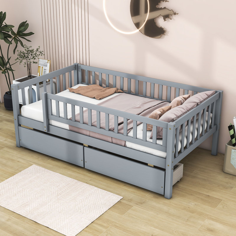Wood Daybed with Two Drawers, Gray, Twin