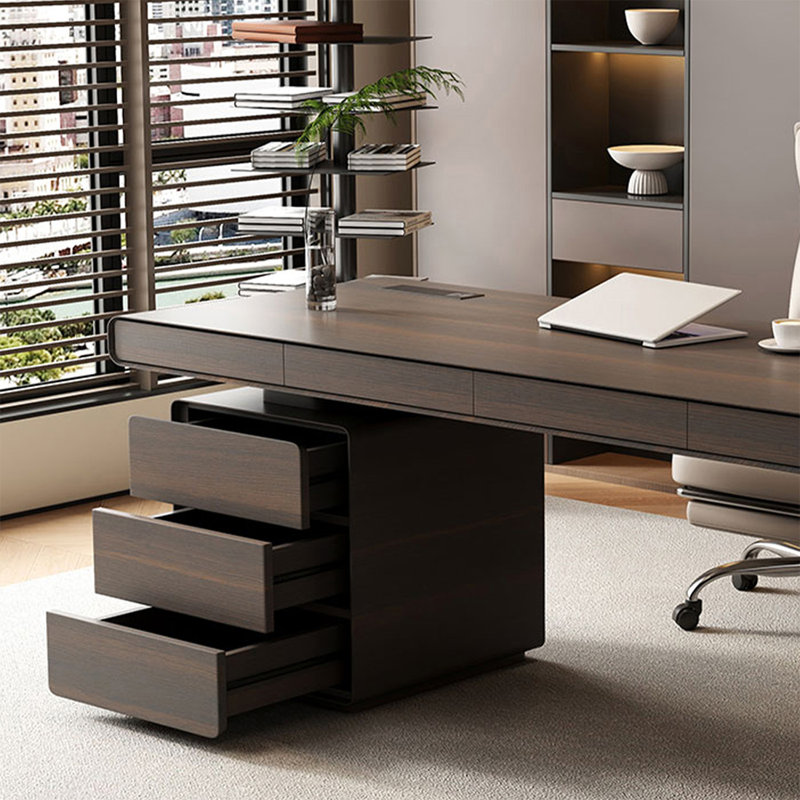 Bureau de direction rectangulaire en bois manufacturé de couleur fumée avec tiroirs, H 29,53 po x l 62,99 po x P 23,62 po